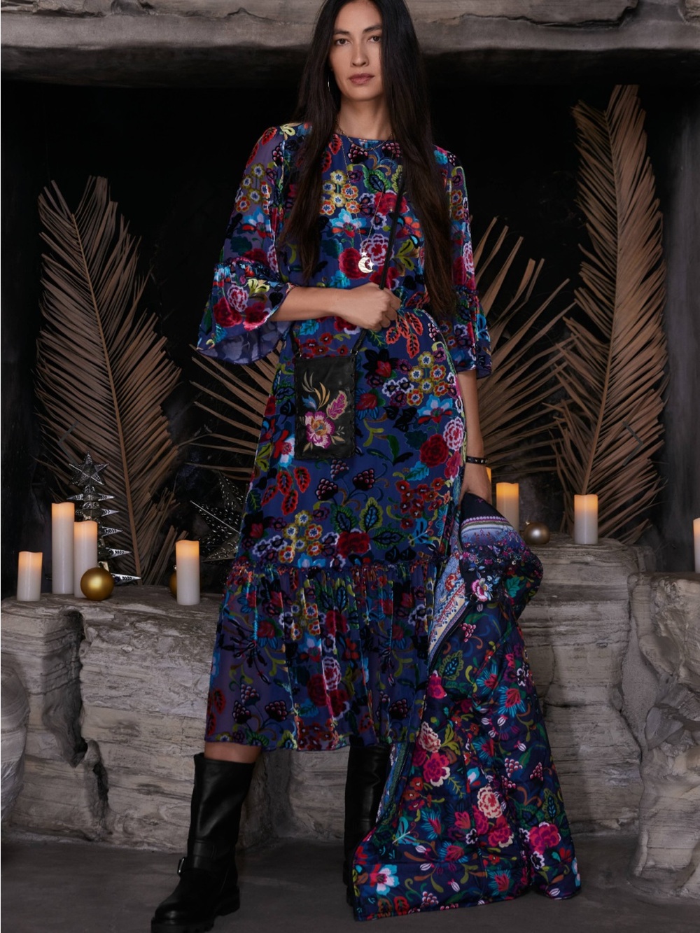 Johnny Was Minto Burnout Tanya Dress featuring a blue floral pattern XS